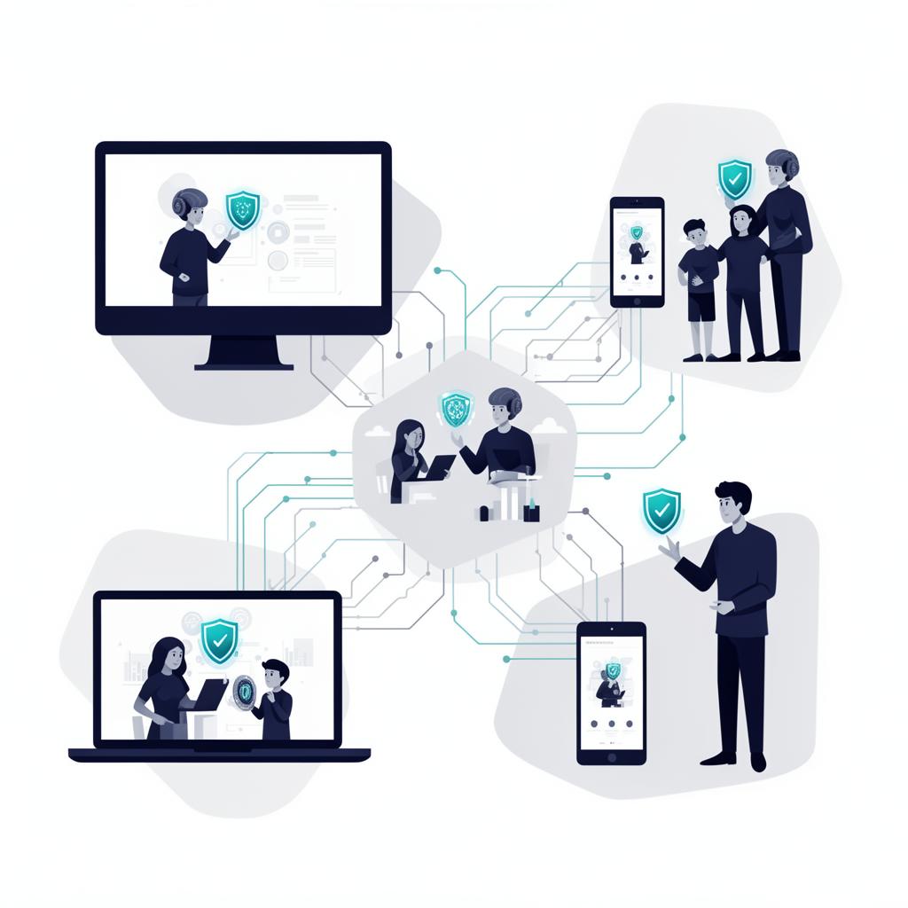 People interacting with their own secure AI assistant across devices